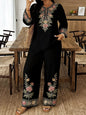 Women’s Ethnic Two Piece Set with Long Sleeve Shirt and Cropped Pants FitiqueFit