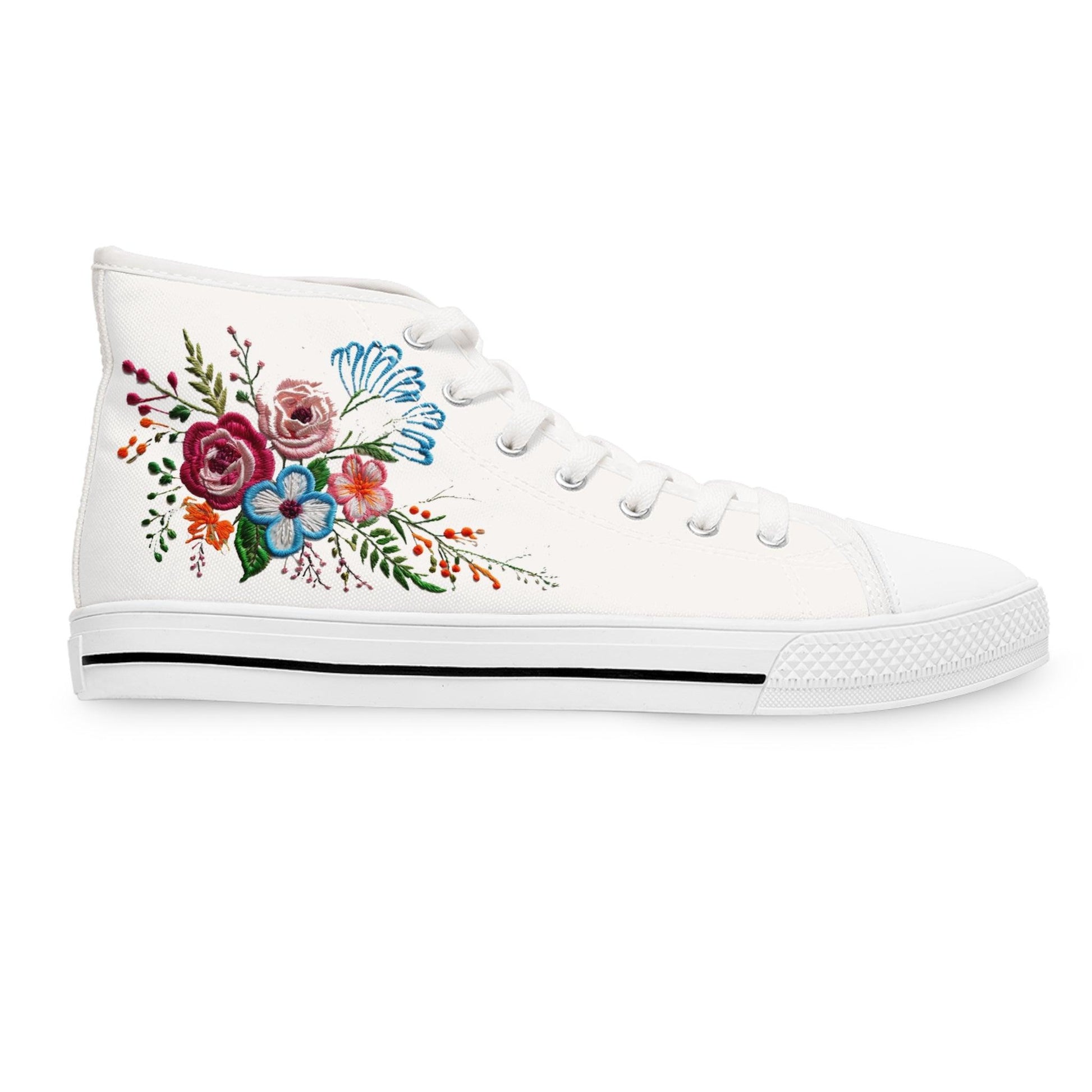 Womens White High Top Sneakers with Vibrant Wildflower Design Country in My Heart