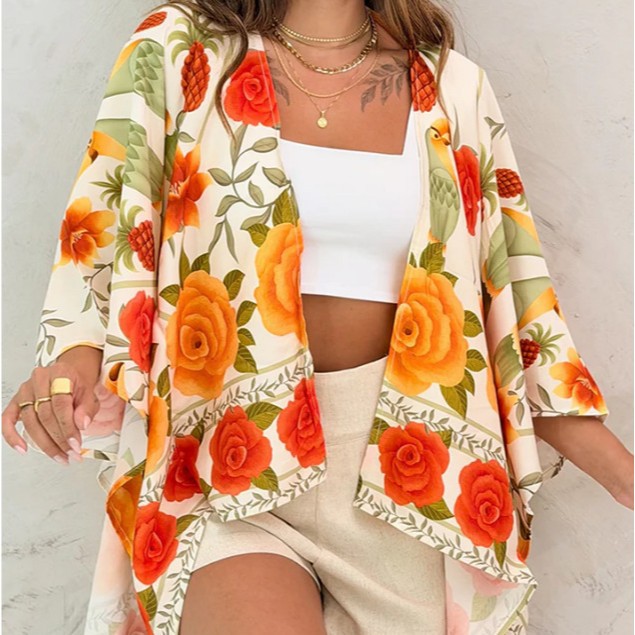 Women’s Printed Cardigan Top with Drop Shoulder Sleeves FitiqueFit