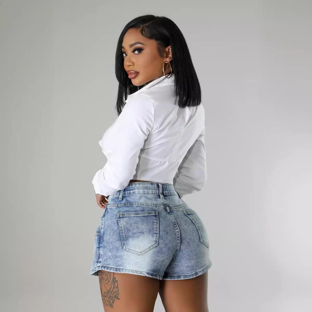 Denim Half Skirt Button-Up Shorts for Country Girls and Bartenders Country in My Heart