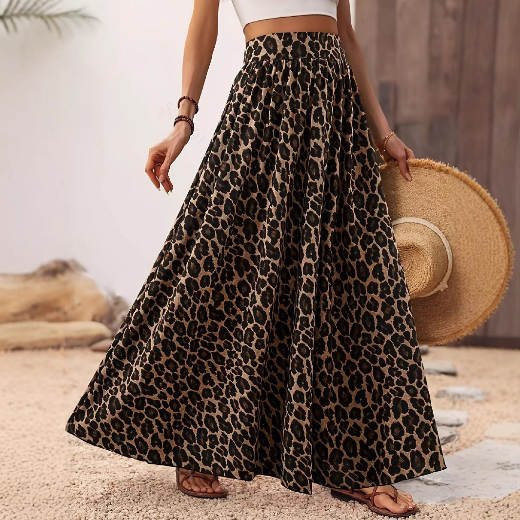 High Waist Midi Skirt Fabric Leopard Print Grayceful LLC