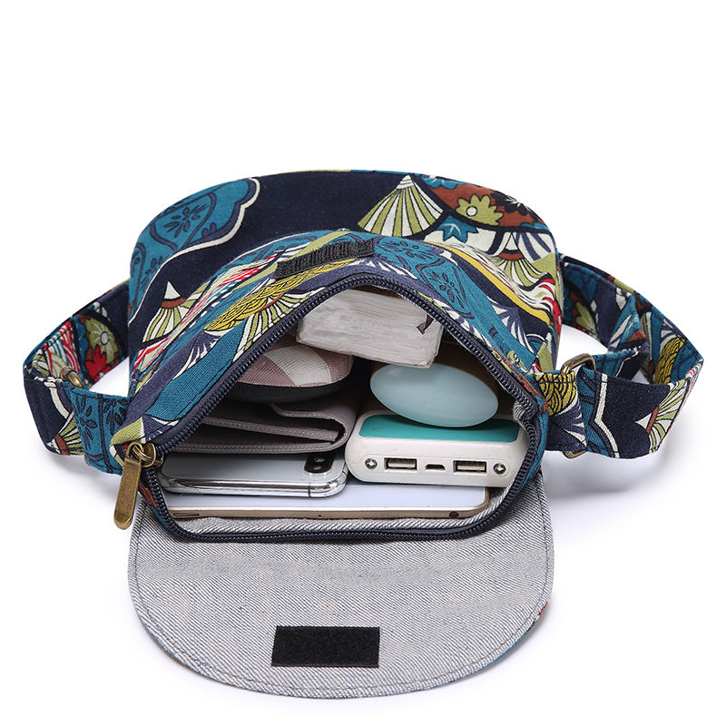 Ethnic Style Crossbody Bag, Vintage Floral Print Bucket Bag, Women's Fabric Flap Purse NovaCart