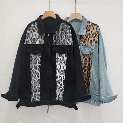 Wild Leopard Denim Jacket Top – Stylish Cowgirl Fashion with Leopard Print and Sequins Country in My Heart
