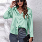 Hot Style In-Kind Shooting Satin Shirt Women'S Satin Imitation Long-Sleeved Shirt New European And American Cross-Border Women'S Clothing NovaCart