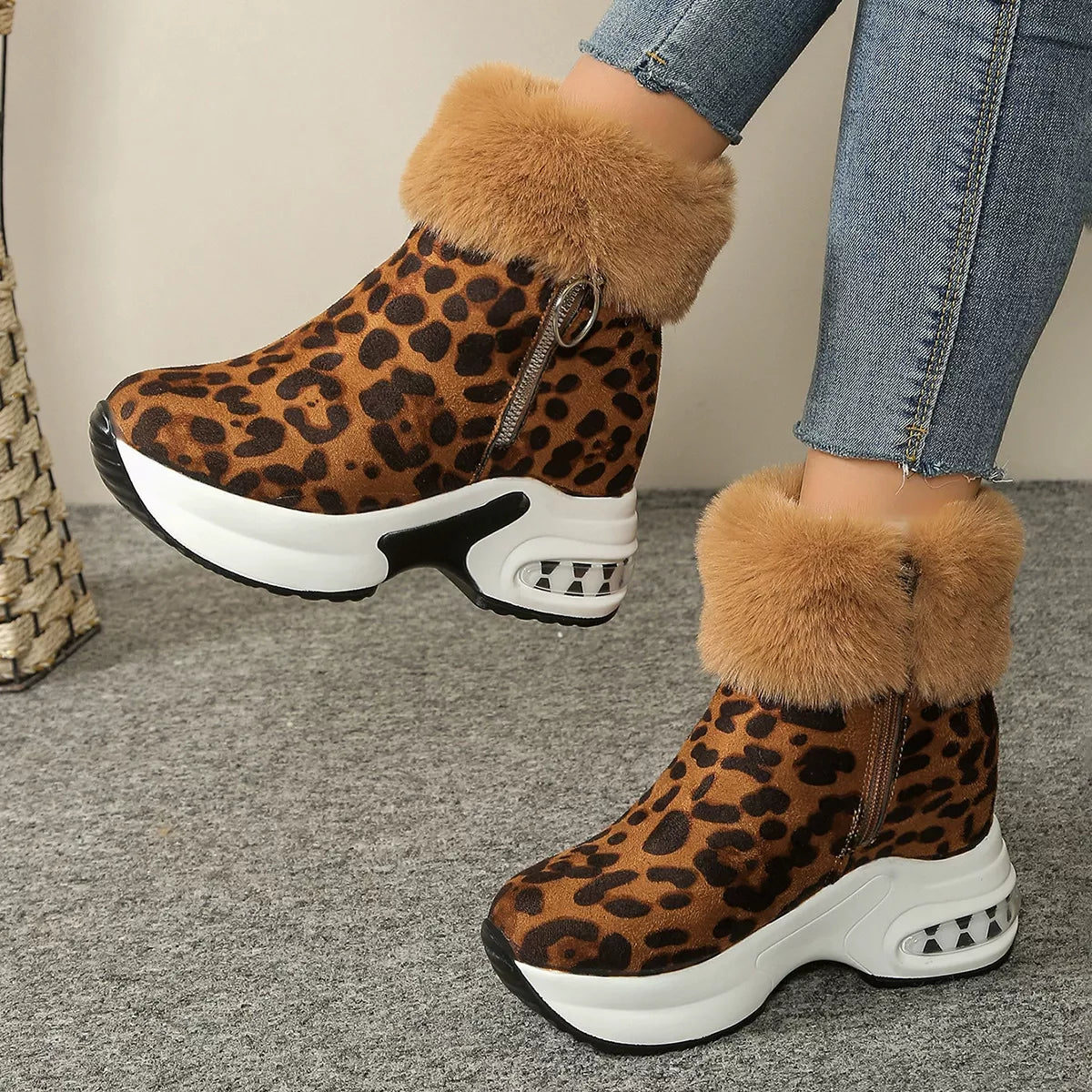 Fuzzy Side Zipper Platform Ankle Boots New Era Fashion LLc