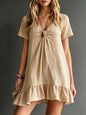 Women's V-Neck Short-Sleeve Midi Dress – Ice Silk Crepe Loose Casual FitiqueFit