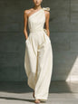 Women's Loose Sleeveless Off-Shoulder Belted Wide-Leg Jumpsuit FitiqueFit