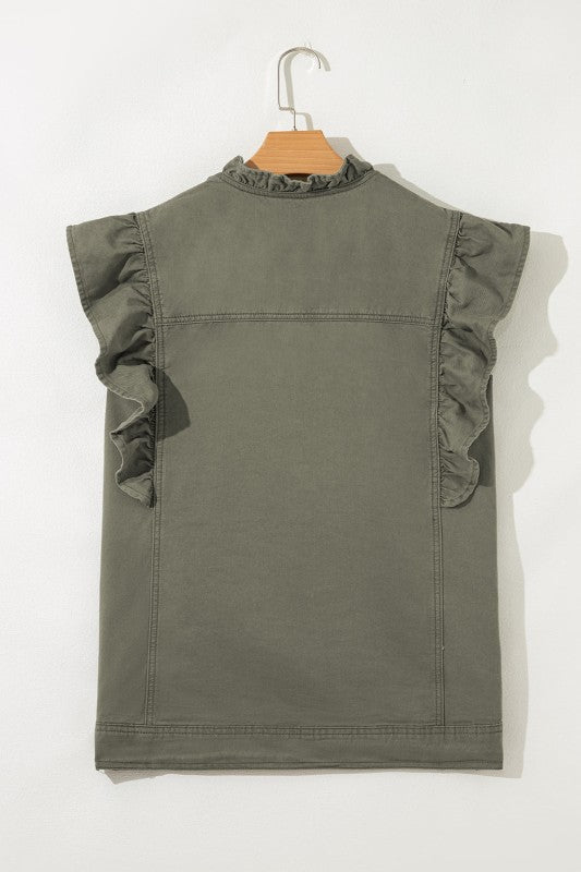 Denim Patchwork Ruffle Sleeve Jacket Vest See size chart under “more details” The Fashion Celestial