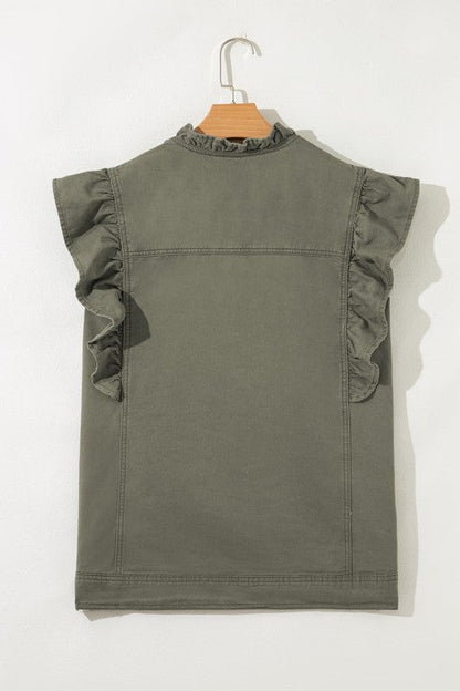 Denim Patchwork Ruffle Sleeve Jacket Vest See size chart under “more details” The Fashion Celestial