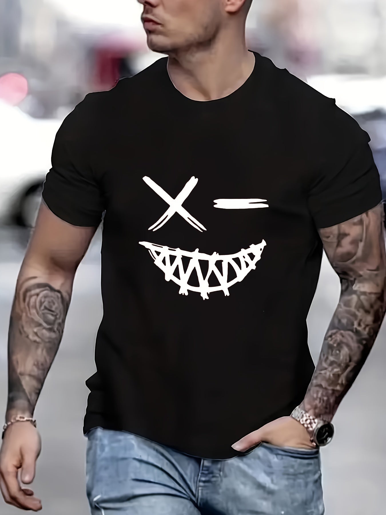 Evil Smile Face Shirt for Men – Trendy Summer Streetwear Tee FitiqueFit