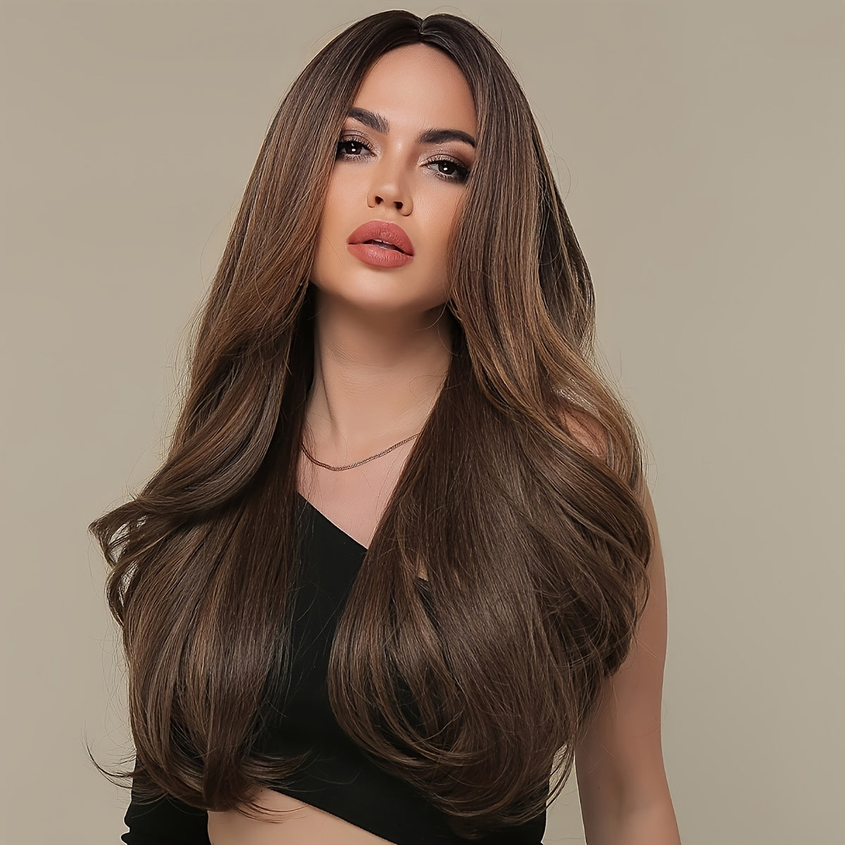 Long Wavy Brown Wig - Natural Style Synthetic Wig with Bangs and Curly Hair for Women NovaCart