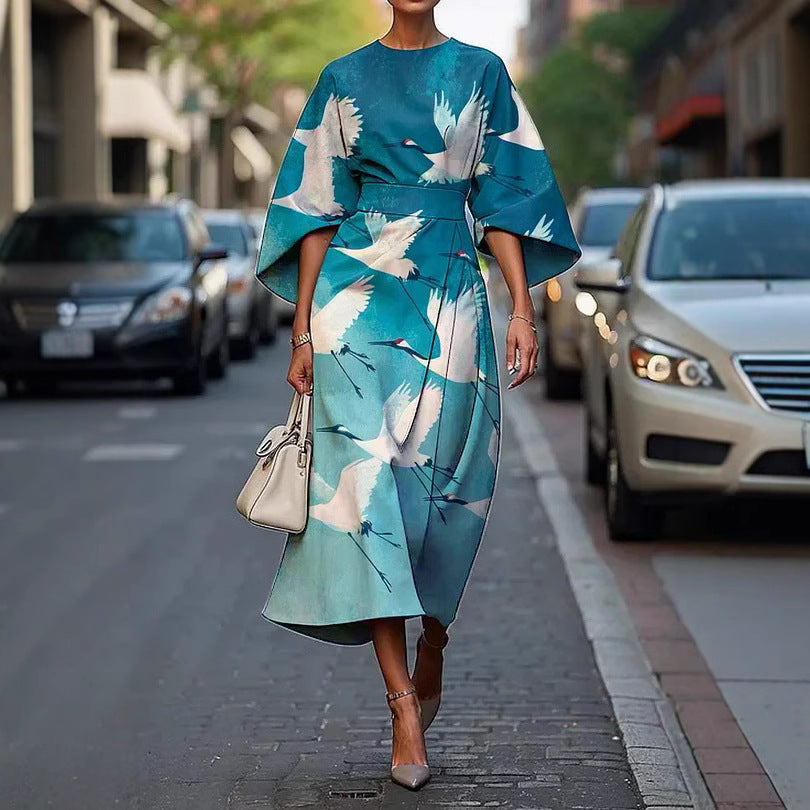 Female Creative Casual Printing Elegant Dress Grayceful LLC