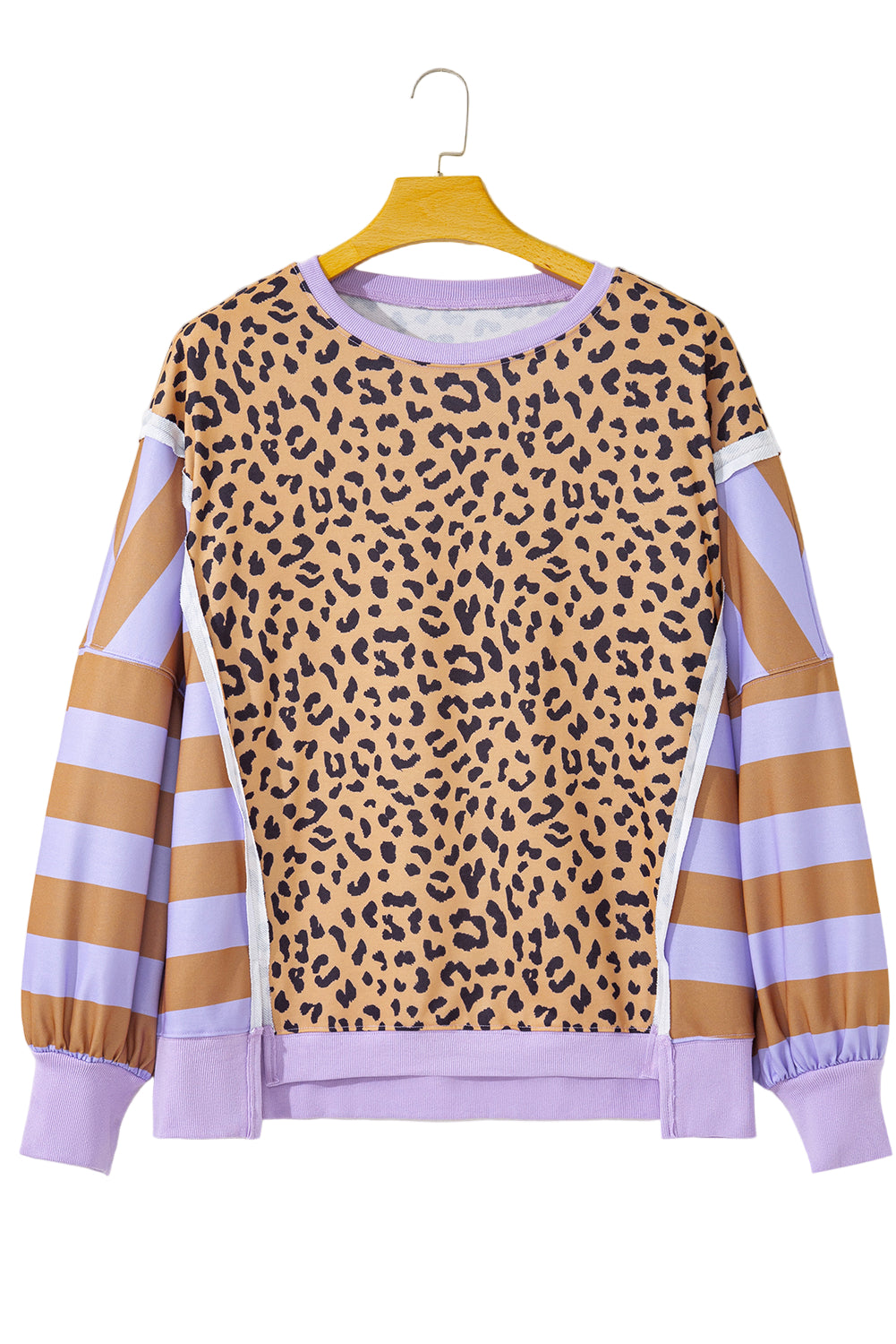 Purple Leopard Striped Patchwork Plus Size Loose Sweatshirt Garden Naked Curves