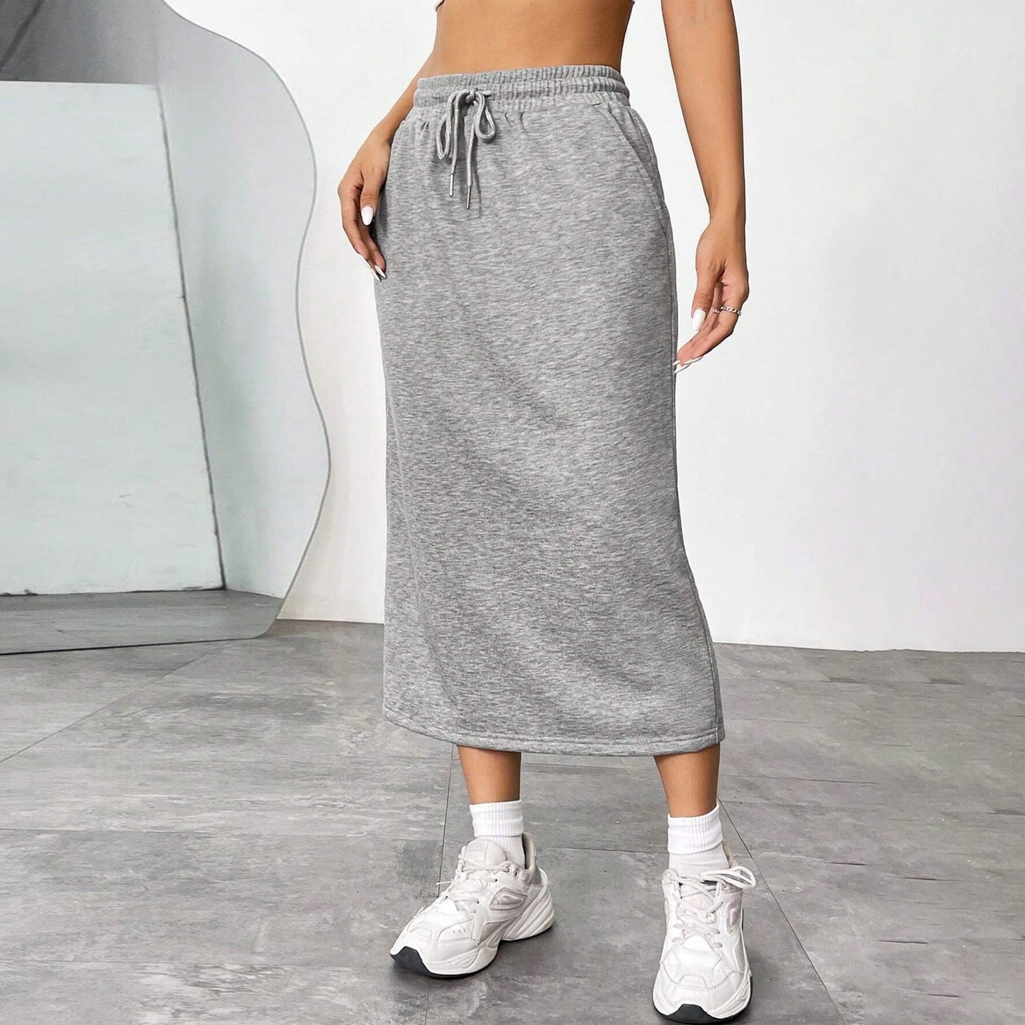 Sports Leisure Commute Loose Elastic Waist Solid Skirt Grayceful LLC
