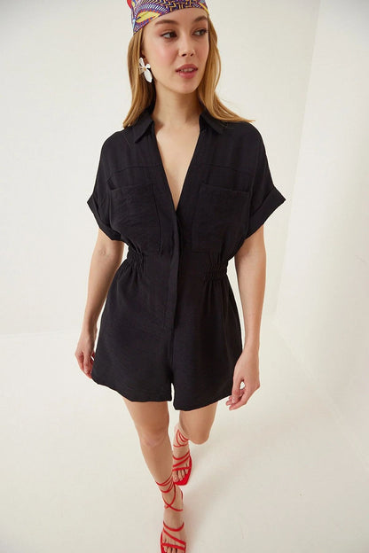 Women's Cotton Linen Loose-Fit Workwear Jumpsuit With Pockets FitiqueFit