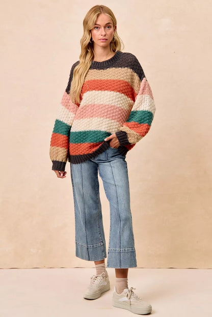 BiBi Stripes Color Block Chunky Sweater FitiqueFit