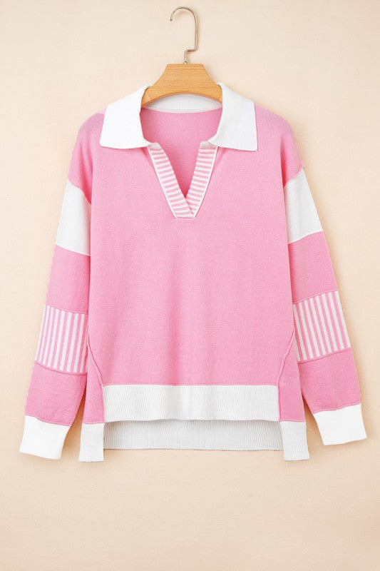 Stripe Colorblock Collared Drop Shoulder Sweater Shop Style & More | Fresh Looks, Everyday Deals & Free Shipping