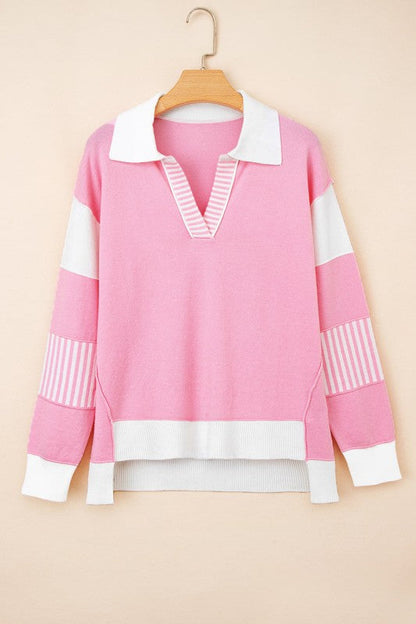 Stripe Colorblock Collared Drop Shoulder Sweater Shop Style & More | Fresh Looks, Everyday Deals & Free Shipping