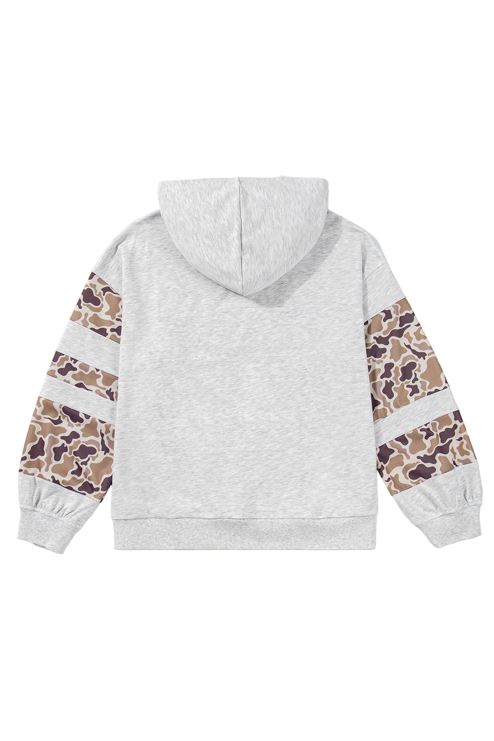 Light Grey Camouflage Patchwork Asymmetric Sleeve Plus Size Hoodie Garden Naked Curves