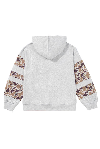 Light Grey Camouflage Patchwork Asymmetric Sleeve Plus Size Hoodie Garden Naked Curves