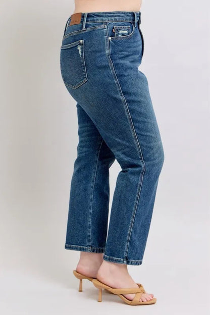 Judy Blue Full Size High Waisted Rigid Magic Non-destroy Straight Leg Jeans Plus Size West2East Surf