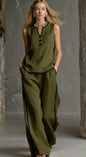 Women’s Sleeveless V-Neck Wide-Leg Pants Set FitiqueFit
