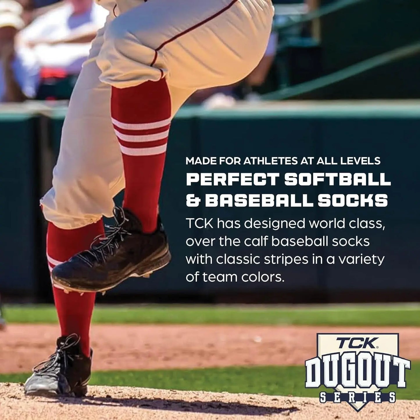 Baseball & Softball Socks | USA Made Dugout Series Striped | over the Calf | Sizing for Youth Boys, Girls, Men, & Women'S