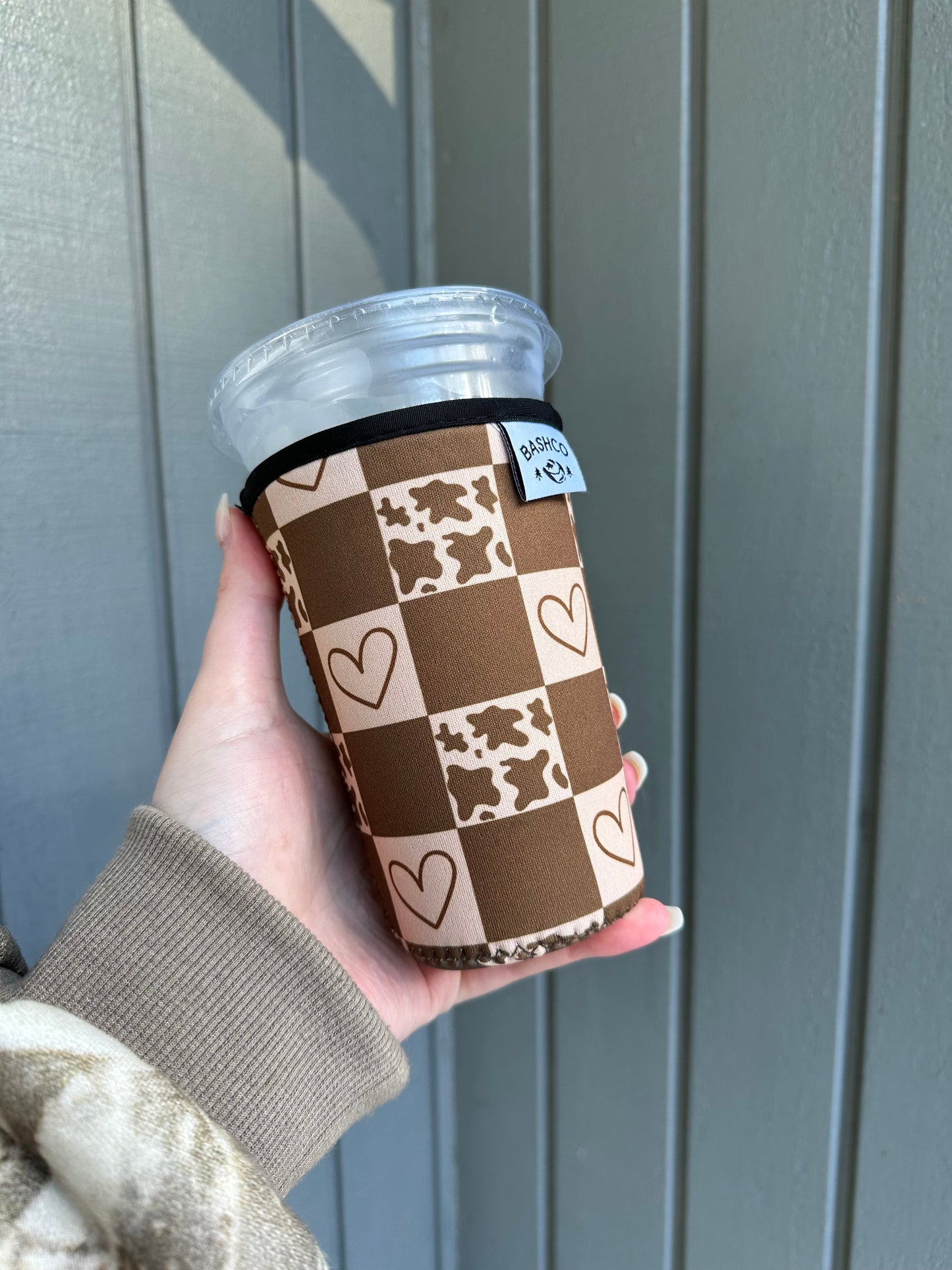Cow Hearts Checkered Coffee Sleeve | Western Coffee Koozie BashDesignsCo