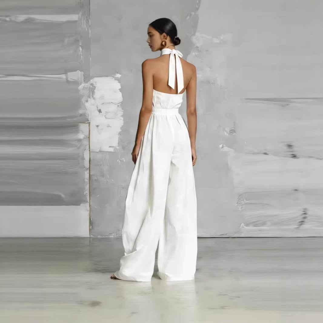 Women's Belted Pleated Jumpsuit – High-Waist Cinched Sleeveless FitiqueFit