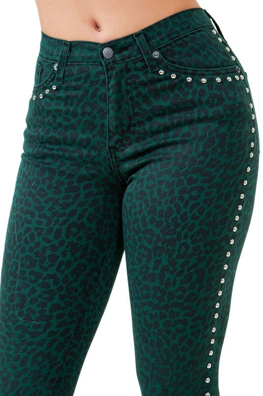 Leopard Studded Bell Bottom Jean Kacee Lillie Boutique