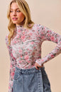 SO ME Floral Rose Print Mesh Sheer Layering Top New Era Fashion LLc