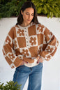 Flower Checker Henley Baggy Sweater Shop Style & More | Fresh Looks, Everyday Deals & Free Shipping