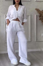 Wide-Leg Pants & Lace-Up Top Two-Piece Set – Solid Color, 12 Colors S–5XL FitiqueFit