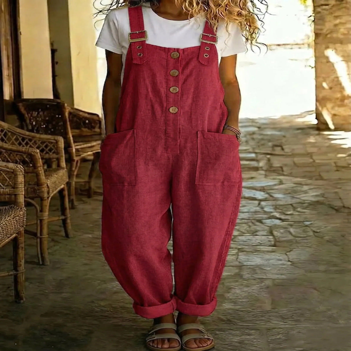 Women's Vintage High-Waist Straight-Leg Overalls – Sleeveless Suspender Jumpsuit FitiqueFit