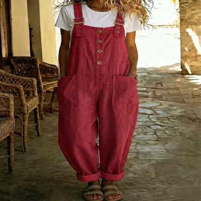 Women's Vintage High-Waist Straight-Leg Overalls – Sleeveless Suspender Jumpsuit FitiqueFit