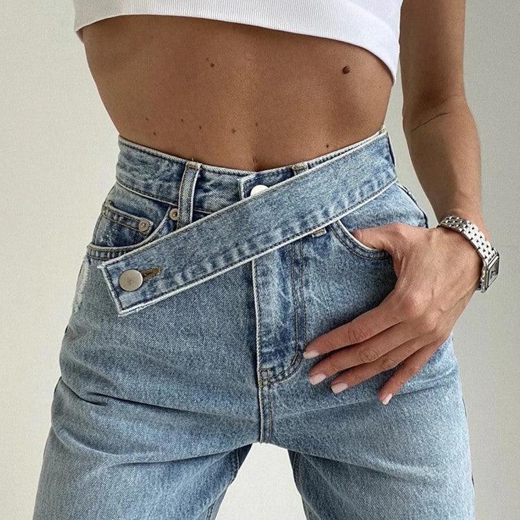 Retro Oblique Belted High Waist Straight Wide Leg Jeans for Cowgirls Country in My Heart