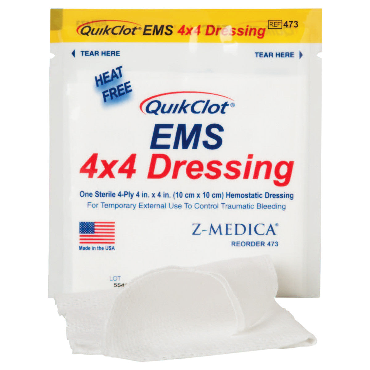 QuikClot EMS Dressing, 4" x 4" (10 cm x 10 cm) quakekits.com