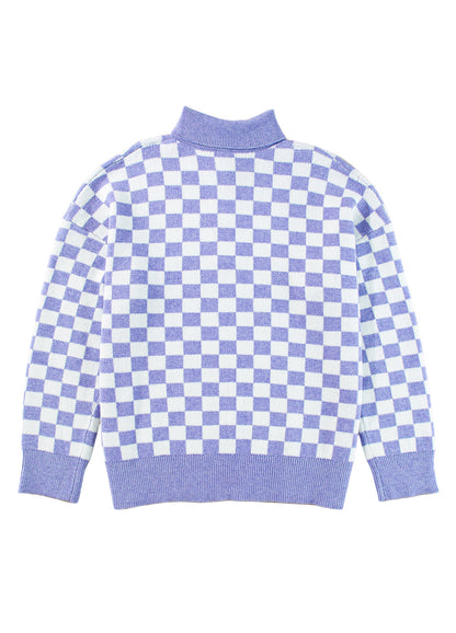 Purple Checkered Collared Buttons Plus Size Sweater Garden Naked Curves