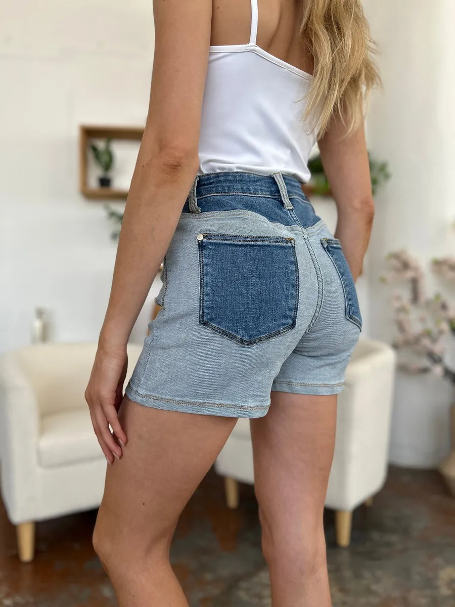 Judy Blue Full Size Color Block Denim Shorts New Era Fashion LLc