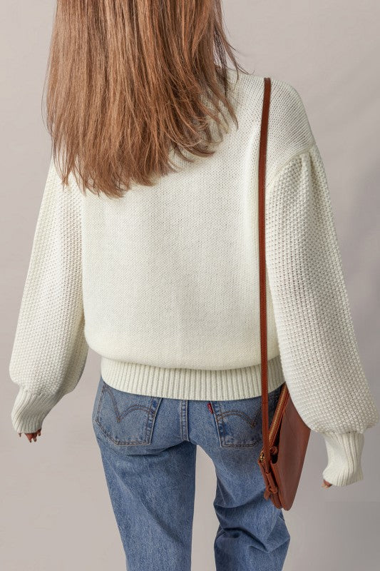 Floral Textured Puff Sleeve Round Neck Sweater Shop Style & More | Fresh Looks, Everyday Deals & Free Shipping