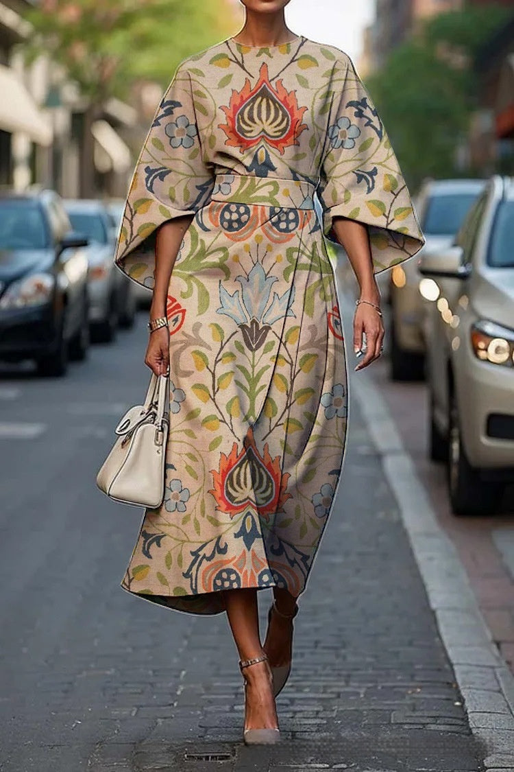 Geometric Print Batwing Sleeve Flowy Maxi Dress – 12 Styles, XS–XXXL FitiqueFit