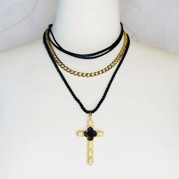 Layered Black Rose Cross Necklace Shop Style & More | Fresh Looks, Everyday Deals & Free Shipping