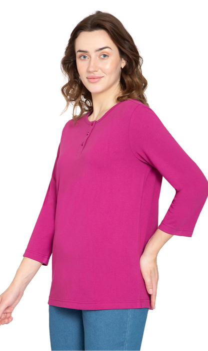 Women's 3/4 Sleeve Henley Top — Cotton Blend with Button Placket TURTLE BAY APPAREL