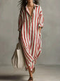 Striped Lapel Collar Dress – Side Slits & Pockets FitiqueFit