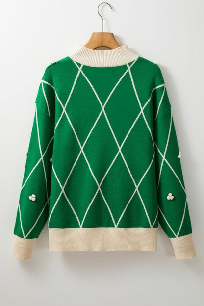 Christmas Geometric Diamond Pom Long Sleeve Sweate Shop Style & More | Fresh Looks, Everyday Deals & Free Shipping