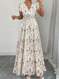 Women's V-Neck Floral Print A-Line Midi Dress – High Waist Sleeveless FitiqueFit