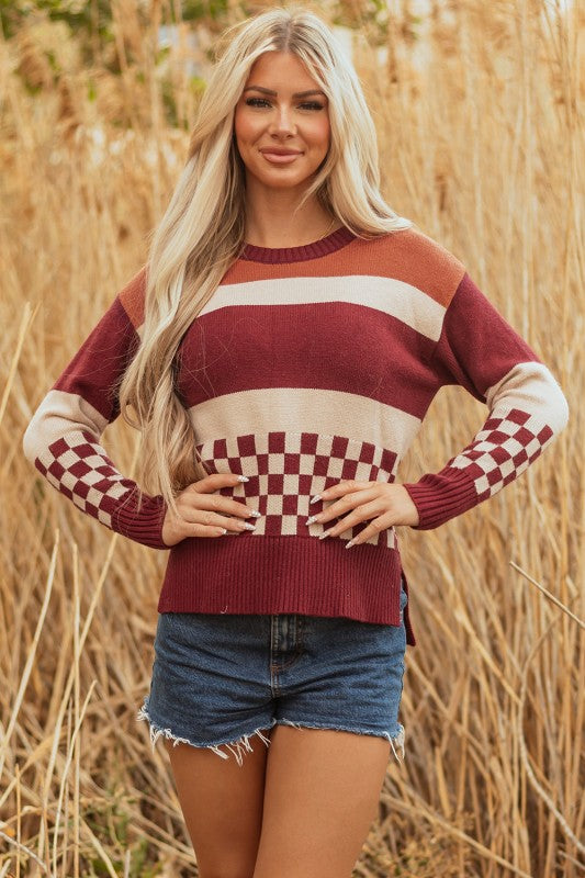 Checker Colorblock Knitted Drop Shoulder Sweater Shop Style & More | Fresh Looks, Everyday Deals & Free Shipping