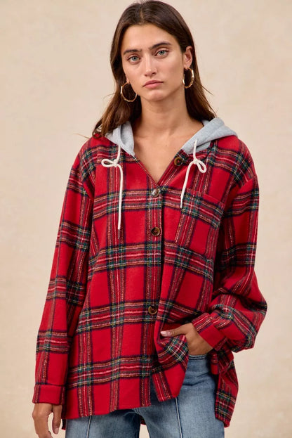 BiBi Brushed Plaid Hooded Jacket FitiqueFit