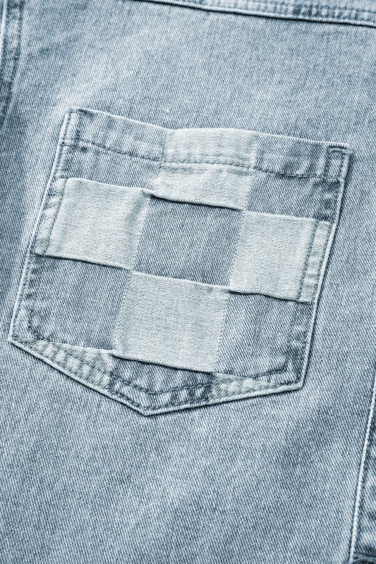 Checker Patchwork Denim Buttoned Jacket See size chart under “more details” The Fashion Celestial