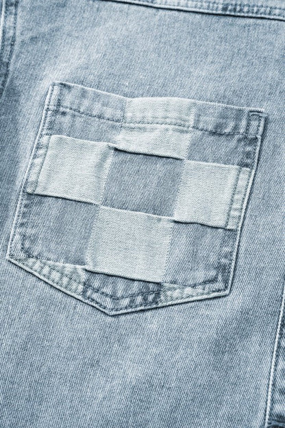 Checker Patchwork Denim Buttoned Jacket See size chart under “more details” The Fashion Celestial